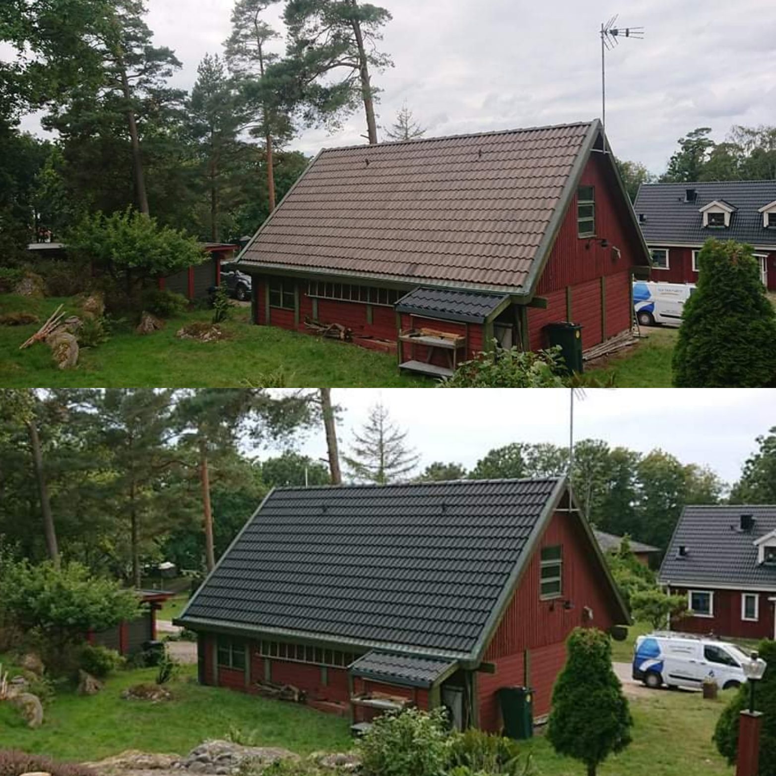 Före och efter – takarbete på villa med tydligt resultat