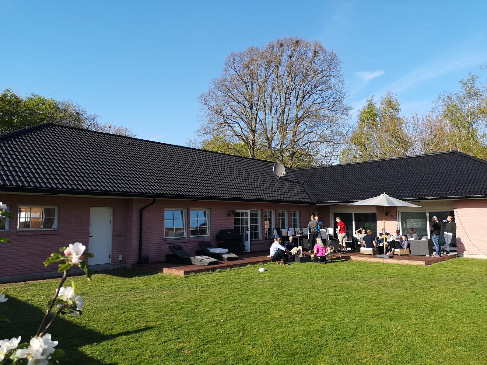 Villa med rengjort tak och välskött trädgård
