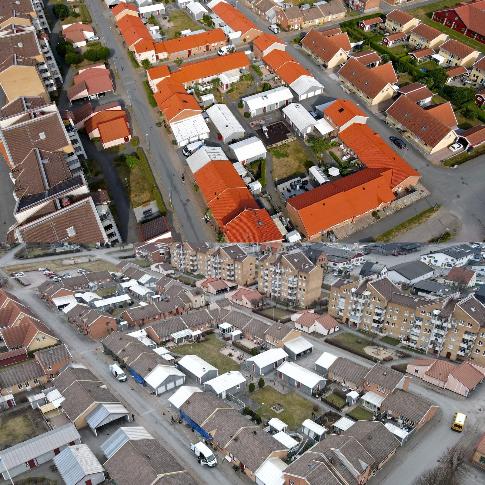 Flygbild över villaområde – vi arbetar i hela regionen